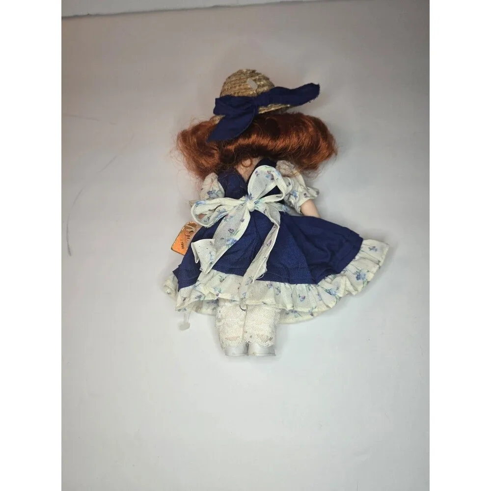 Vintage Vogue Doll 8" Ginny 1985 Doll Blue Floral Dress Straw Hat Tag - Picture 6 of 12